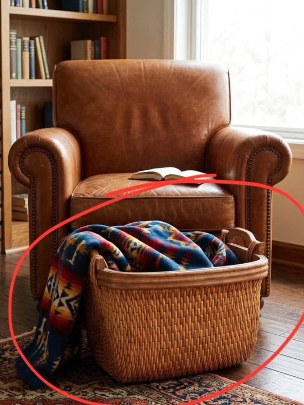 Vintage Woven Wicker Storage Basket with Wooden Handles - Large
